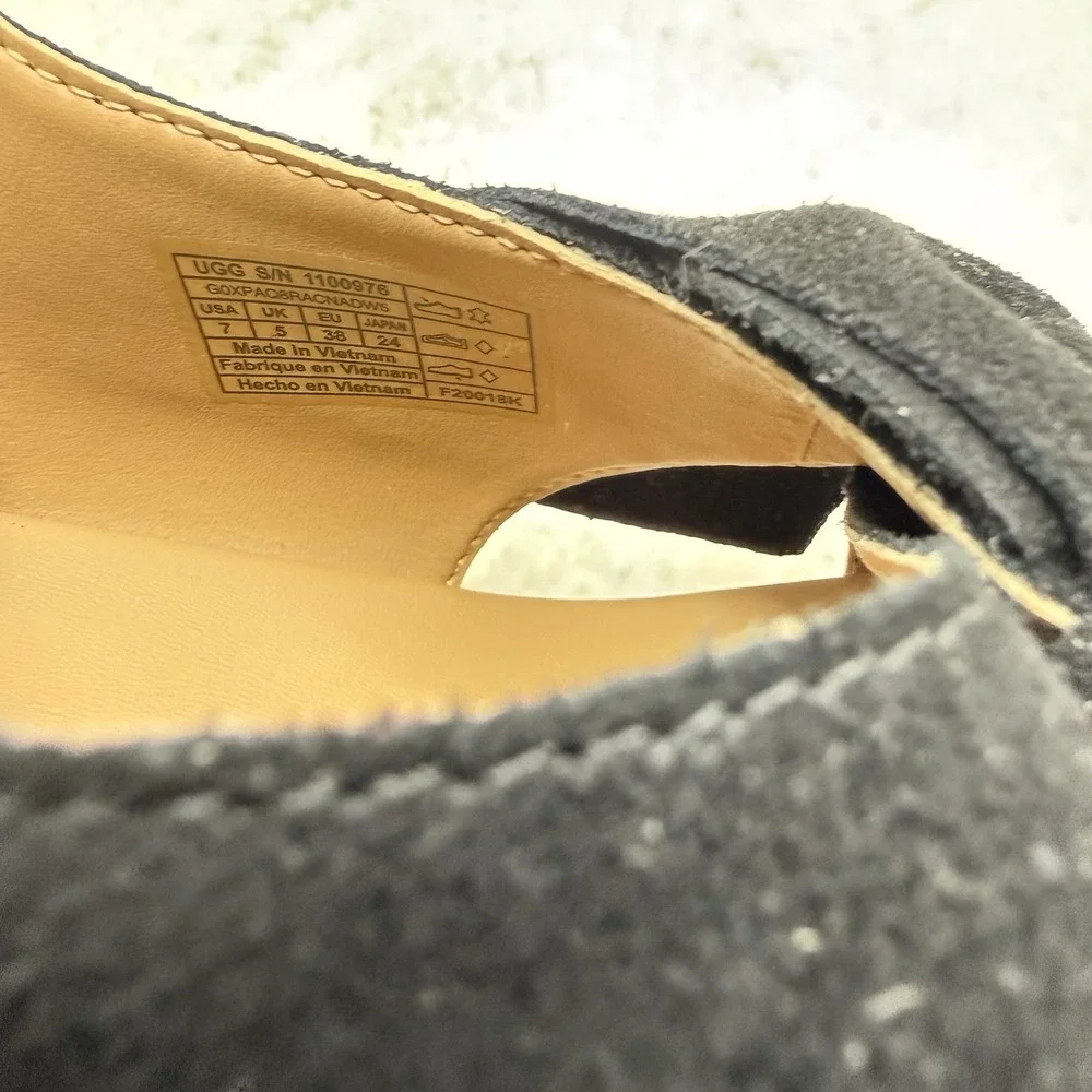 UGG Camilla Women's Size 7 Black Suede Bow Espadrille Wedge Sandals Slingback